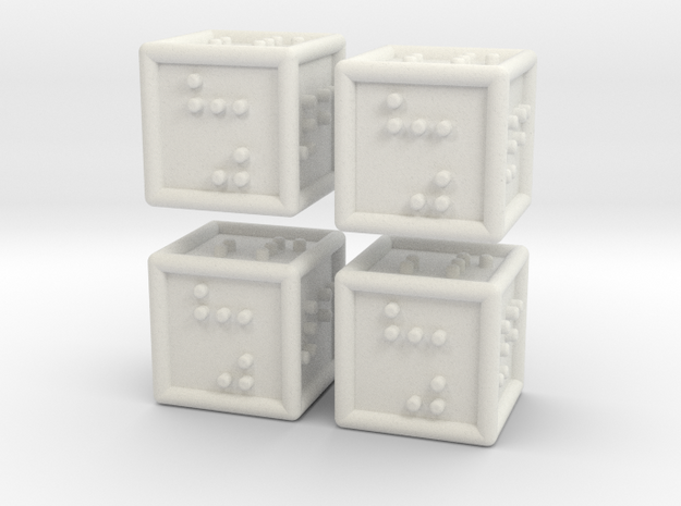 4 Braille Six-sided Dice Set in White Natural Versatile Plastic