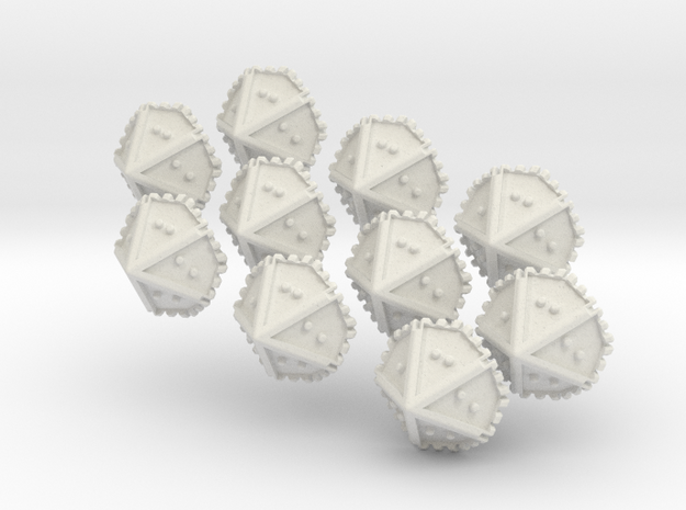 Set of 10 Braille Ten-sided Dice in White Natural Versatile Plastic
