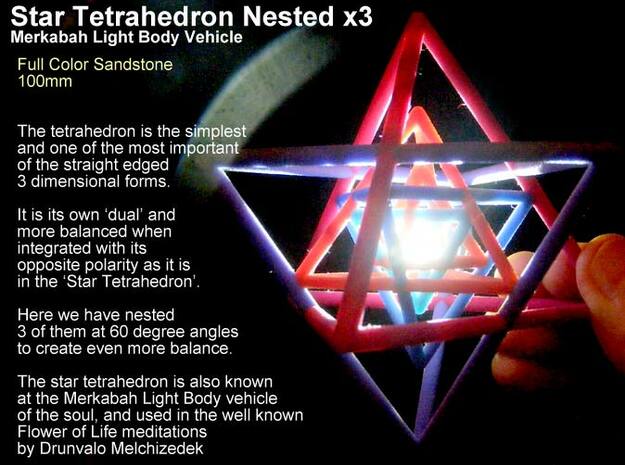 Sacred Geometry: 3 Merkabah StarTetrahedron Nest in Full Color Sandstone