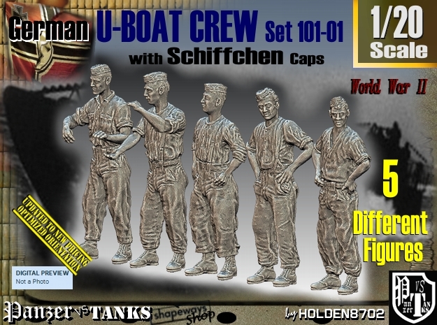 1/20 German U-Boot Crew Set101-01 in White Natural Versatile Plastic