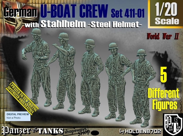 1/20 German U-Boot Crew Set411-01 in White Natural Versatile Plastic