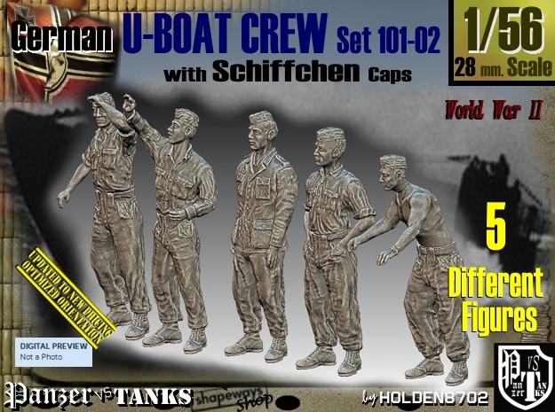 1/56 German U-Boot Crew Set101-02 in Tan Fine Detail Plastic
