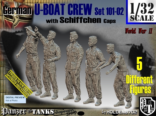 1/32 German U-Boot Crew Set101-02 in Tan Fine Detail Plastic