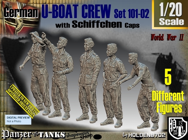 1/20 German U-Boot Crew Set101-02 in White Natural Versatile Plastic
