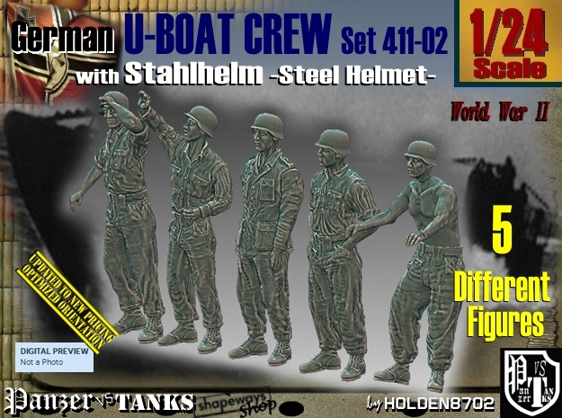 1/24 German U-Boot Crew Set411-02 in White Natural Versatile Plastic