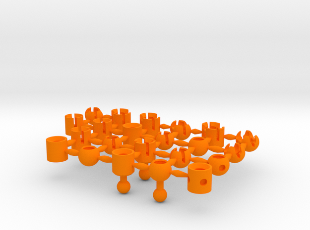 Round Ball Sockets Sprue Small Scale in Orange Processed Versatile Plastic
