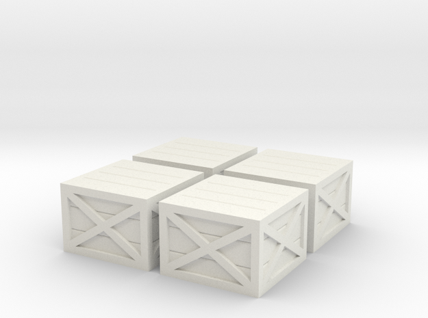 HO Scale Wooden Crates (V2) in White Natural Versatile Plastic: 1:87 - HO