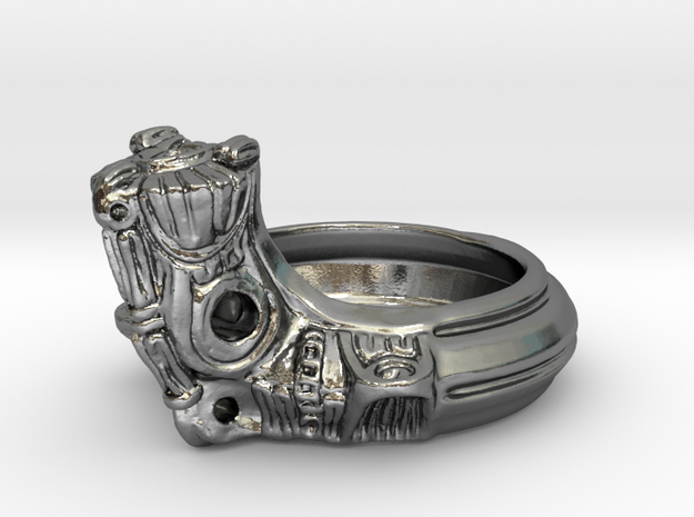 Jomon style ring in Polished Silver