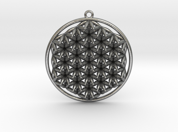 Super Flower of Life (One Sided) Pendant 1.5" in Natural Silver