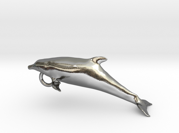 Dolphin-thickened-neck-charm-solid in Polished Silver: 28mm