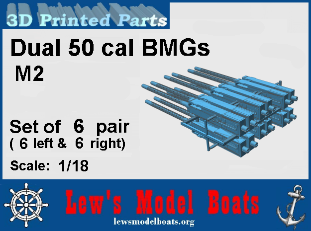 Dual 50 cal. BMGs (6 pair) in Smooth Fine Detail Plastic: 1:18