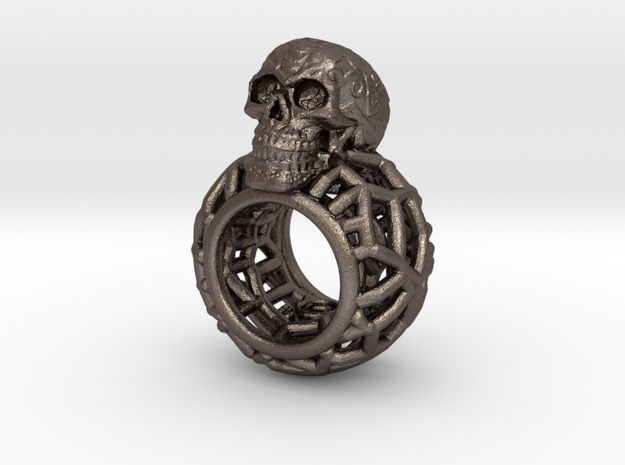 Ring-Totenkopf-wire-LR-4nut in Polished Bronzed-Silver Steel: Small