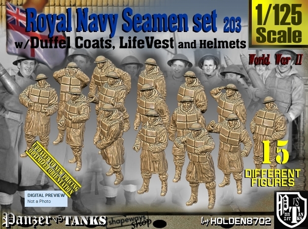 1/125 Royal Navy D-Coat+Lifevst Set203 in Tan Fine Detail Plastic