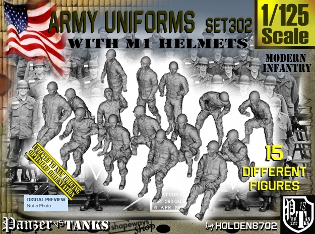 1/125 Modern Uniforms M1 Helmets Set302 in Tan Fine Detail Plastic