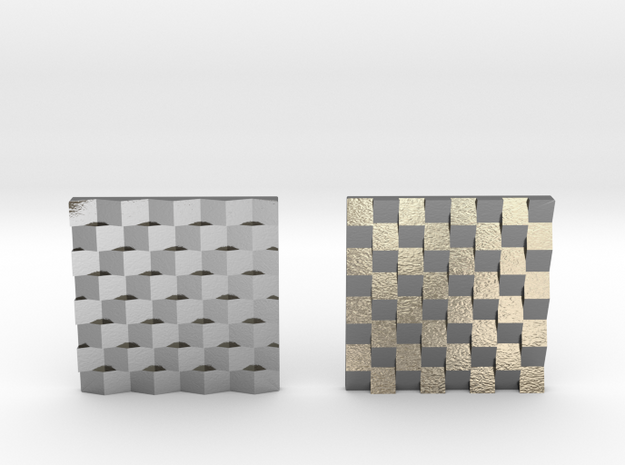 Chessboard Earrings in Polished Silver: Medium