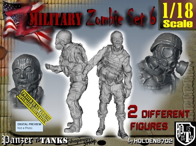 1-18 Military Zombie Set 6 in White Natural Versatile Plastic