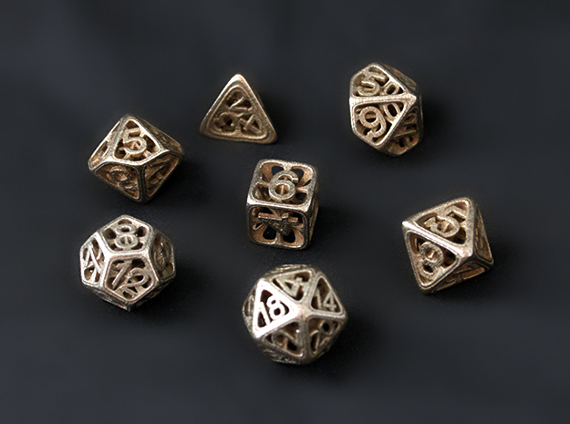 Hedron Dice Set in Polished Bronzed Silver Steel: Polyhedral Set
