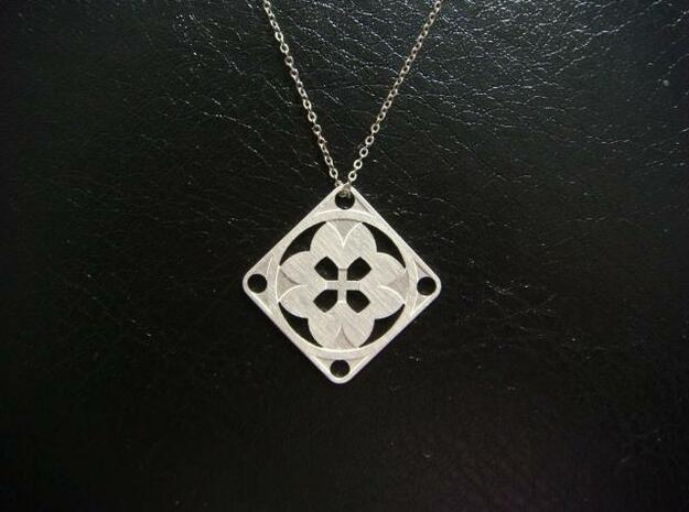 Square Pendant or Charm - Eight Petals Crossed in Natural Silver