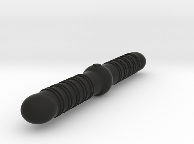 Double Dildo With Stimulating Rings in Black Natural Versatile Plastic