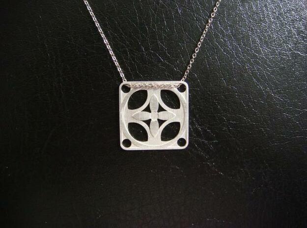 Square Pendant or Charm - Four Petal Flow in Natural Silver