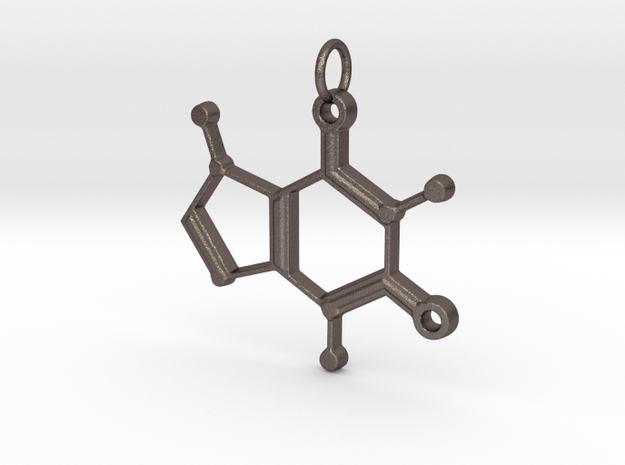Caffeine Molecule Pendant in Polished Bronzed-Silver Steel