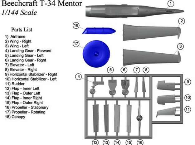 T34Mentor-144scale-5-Propeller-spinning in Clear Ultra Fine Detail Plastic