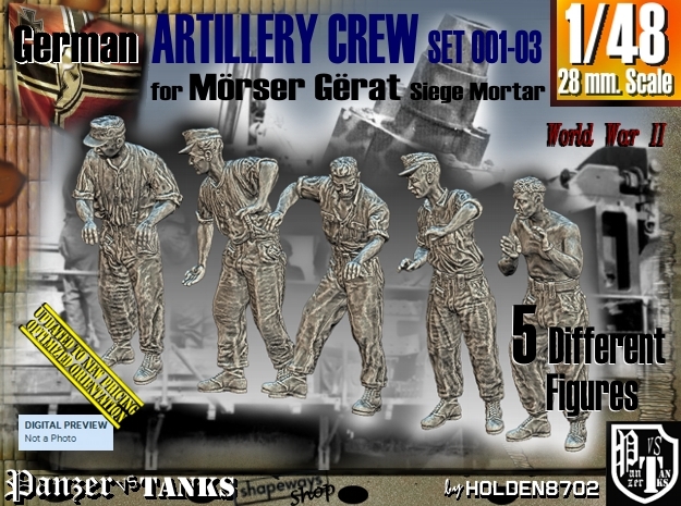 1/48 German Artillery Crew Set001-03 in Tan Fine Detail Plastic
