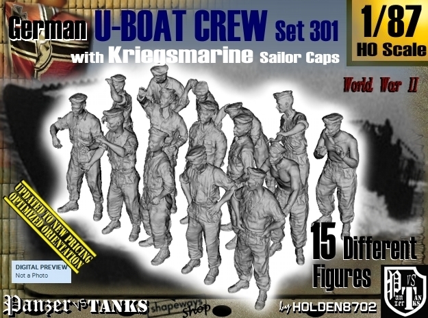 1/87 German U-Boot Crew Set301 in Tan Fine Detail Plastic