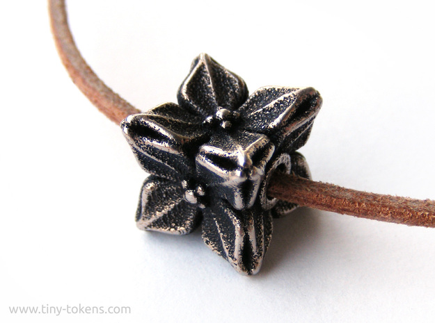 Floral Bead/Charm - Cube in Polished Bronzed-Silver Steel