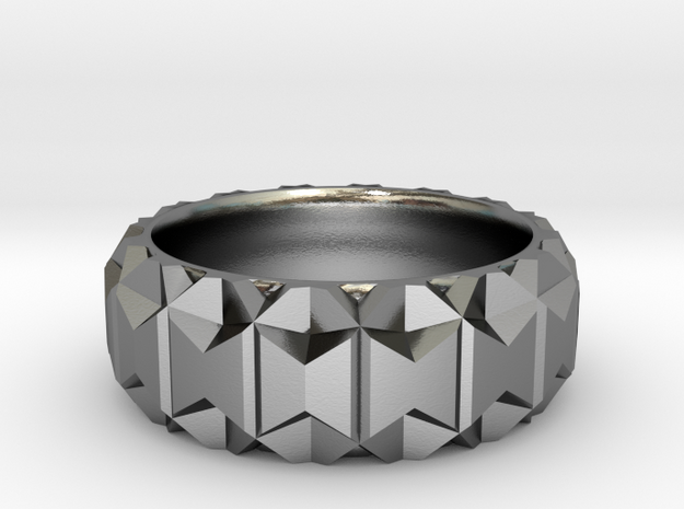 Polygonal Ring in Polished Silver: 6 / 51.5