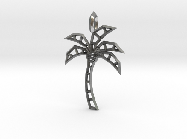 Wireframe palm tree pendant in Natural Silver