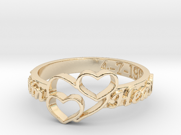 Anniversary Ring with Triple Heart - April 7, 1990 in 14k Gold Plated Brass