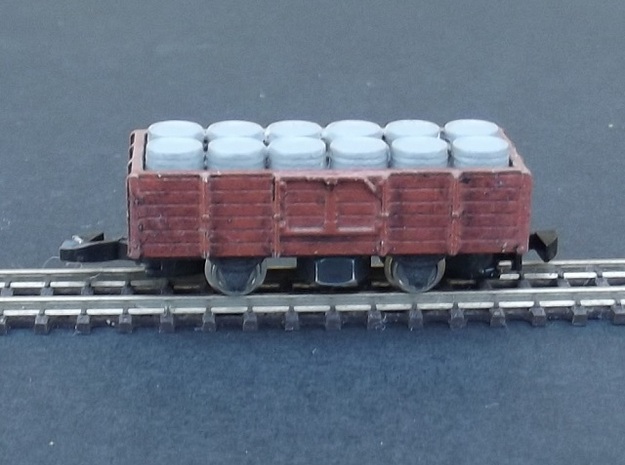 Wagon Plat/Tombereau Load Barrels - Nm - 1:160 in Smooth Fine Detail Plastic