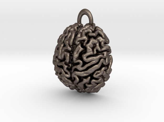 Anatomical Brain Pendant in Polished Bronzed-Silver Steel