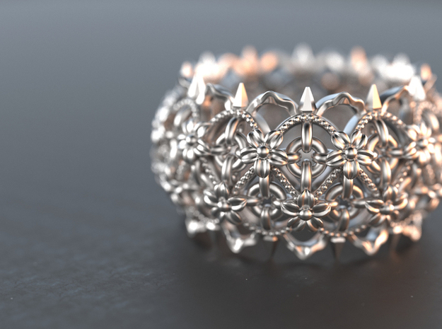 Thorns and  Flowers Silver Ring  in Natural Silver