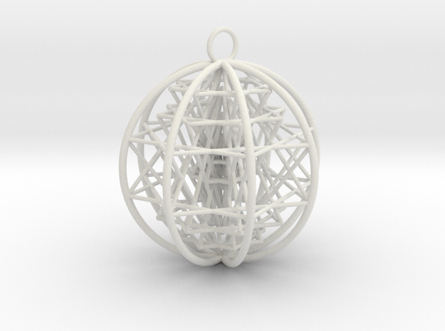 3D Sri Yantra 8 Sided Optimal Pendant 2.2" in White Natural Versatile Plastic