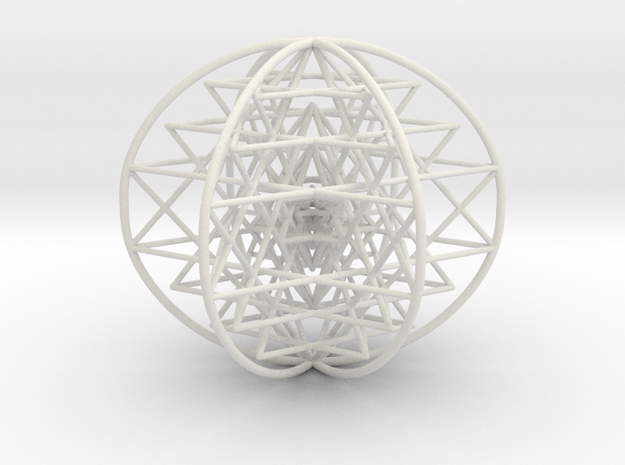 3D Sri Yantra 6 Sided Symmetrical 3" in White Natural Versatile Plastic