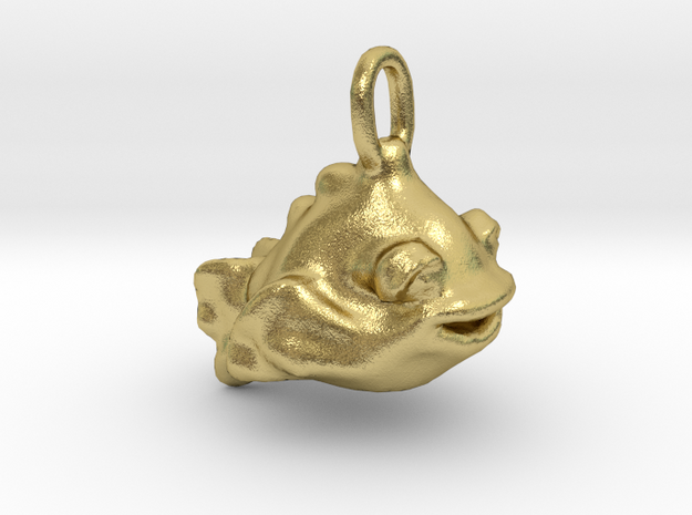 Happy Goldfish Pendant Charm in Natural Brass