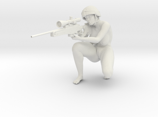 Scale 1:6 Nude Female Sniper Kneeling in White Natural Versatile Plastic: Extra Large