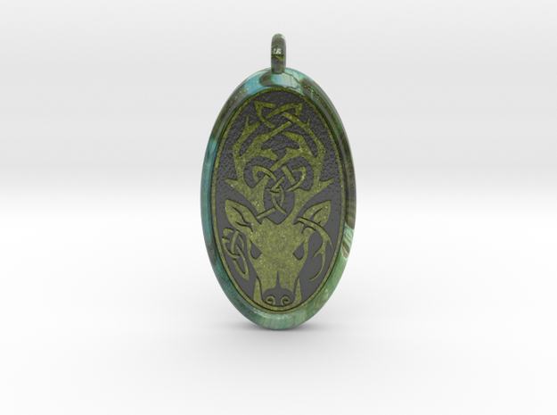 Celtic Stag deer Pendant  in Glossy Full Color Sandstone