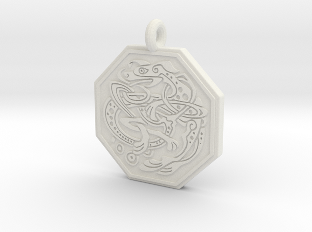 Celtic Dog Octagon Pendant in White Natural Versatile Plastic