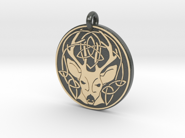 Stag - The Horned God Round Pendant in Glossy Full Color Sandstone