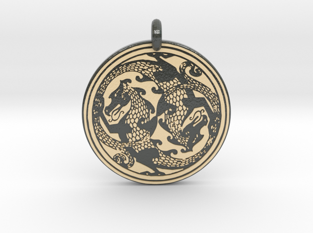 Dragon Celtic - Round Pendant in Glossy Full Color Sandstone