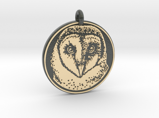 Barn Owl Animal Totem Pendant in Glossy Full Color Sandstone