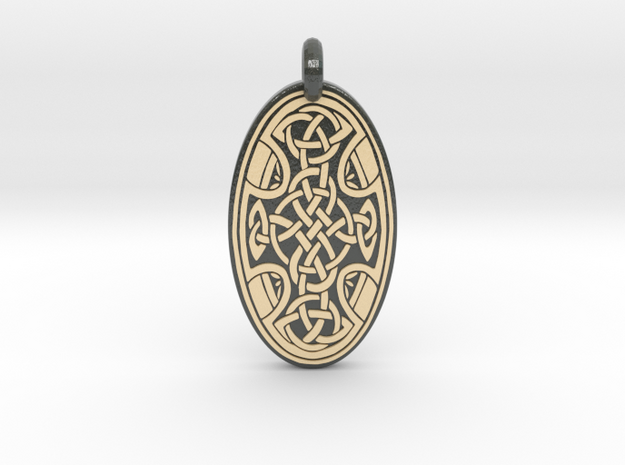 Celtic Cross - Oval Pendant in Glossy Full Color Sandstone
