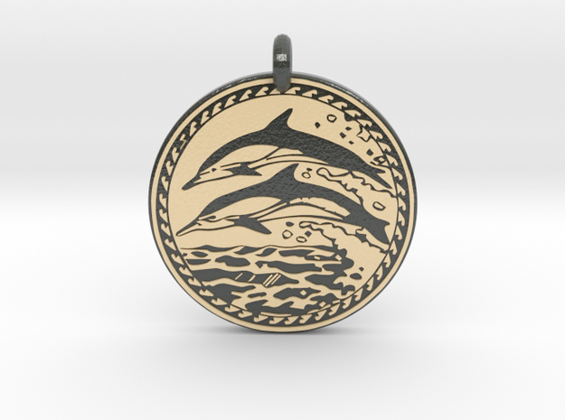 Dolphin Animal Totem Pendant in Glossy Full Color Sandstone