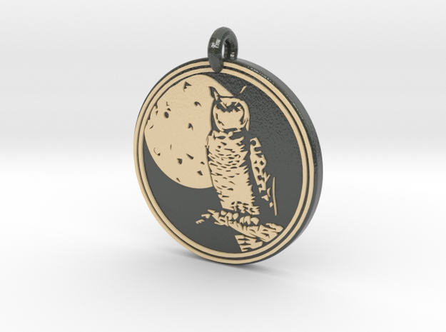Great Horned Owl Animal Totem Pendant in Glossy Full Color Sandstone