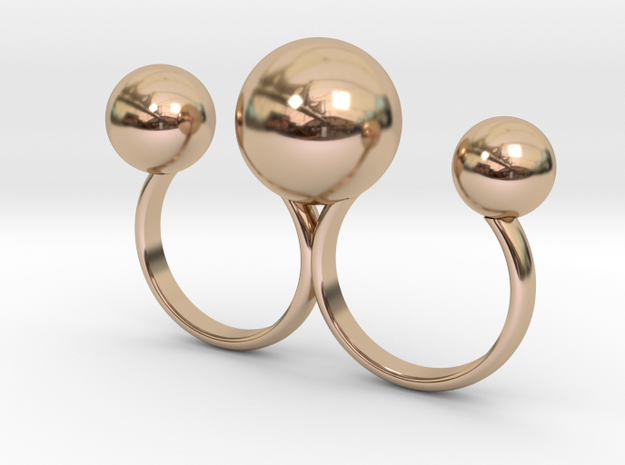 Double Ring 3 Balls in 14k Rose Gold Plated Brass: 6 / 51.5