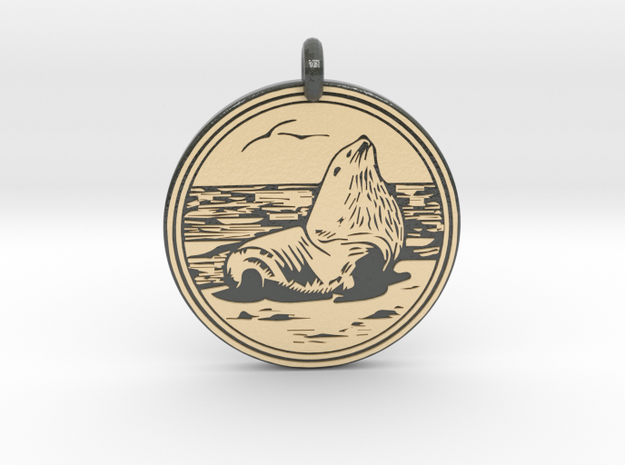 Sea Lion Animal Totem Pendant in Glossy Full Color Sandstone