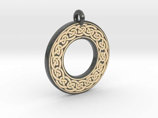 Celtic Knotwork Annulus Donut Pendant in Glossy Full Color Sandstone